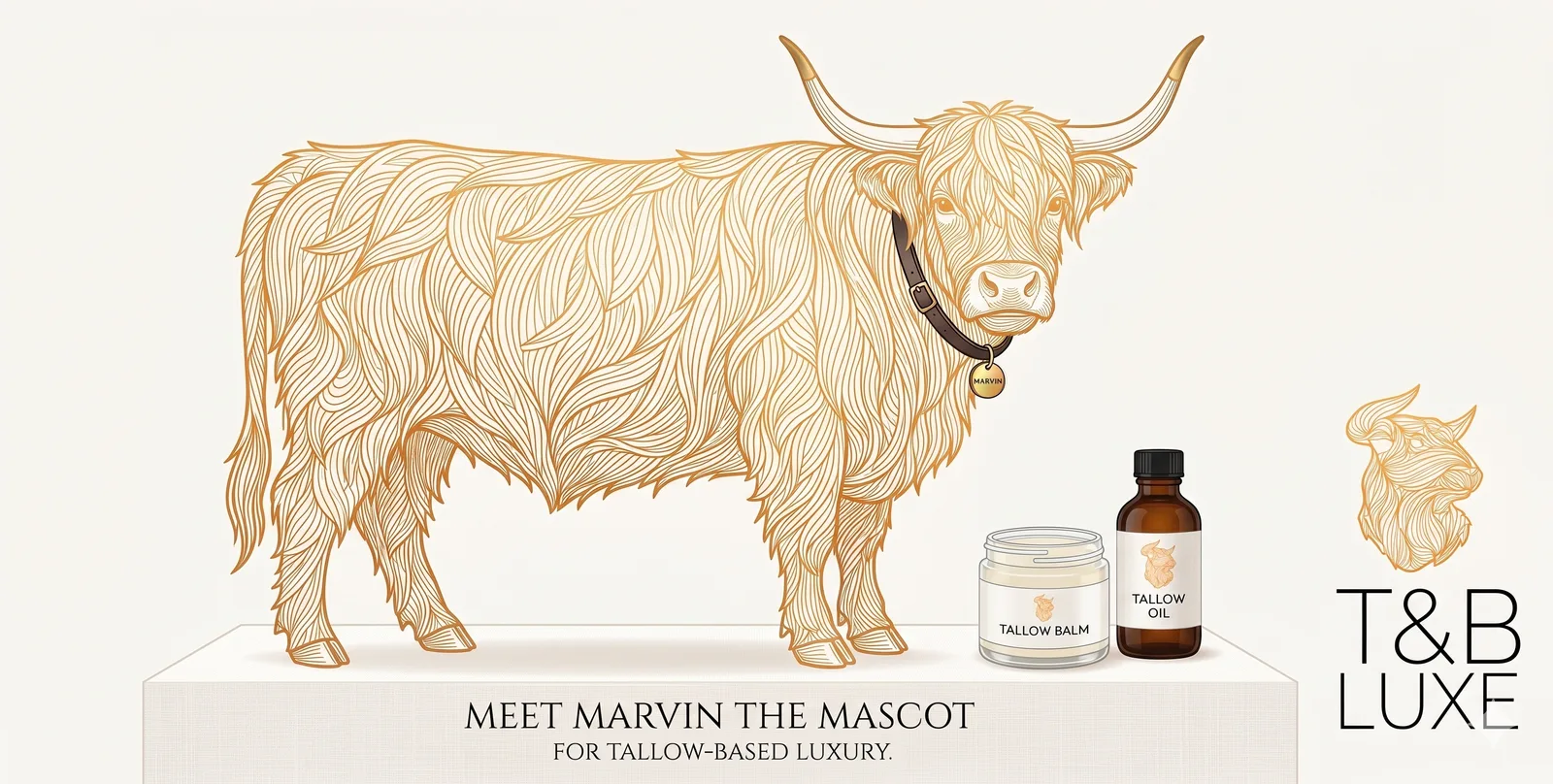 Marvin the Highland cow — TB Luxe mascot for tallow-based luxury